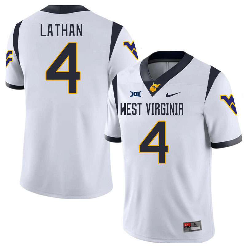 Men #4 Trey Lathan West Virginia Mountaineers College 2024 New Uniforms Football Jerseys Stitched Sa